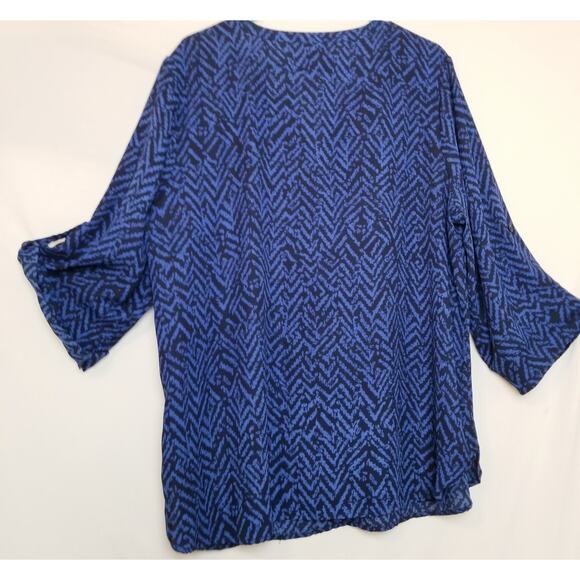 Faded Glory Blue/Black Sheer3/4 Roll Tab Sleeve Shirt String Tie Neckline Sz 2X - Picture 7 of 11